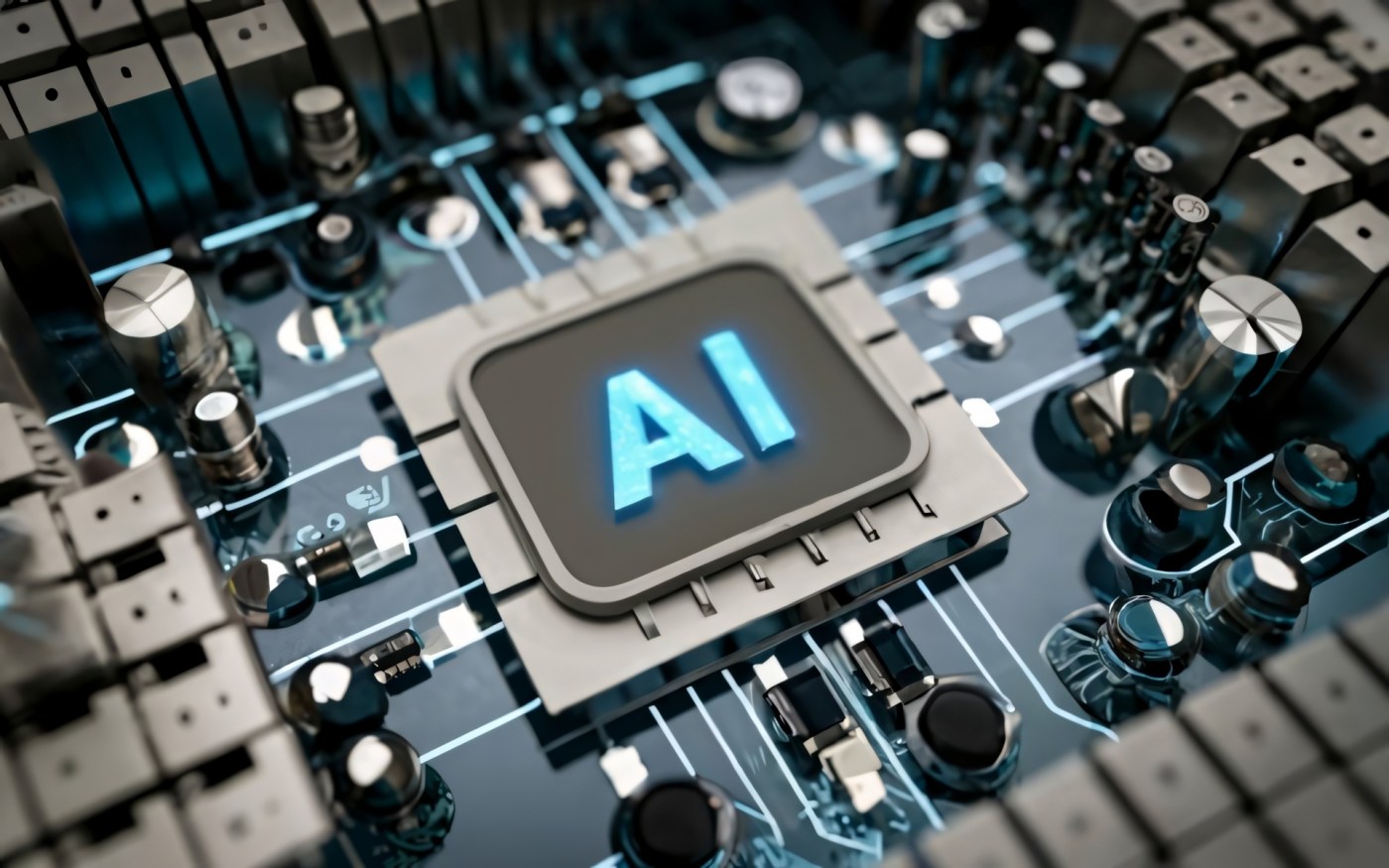A microchip with AI written on it, symbolizing the future.