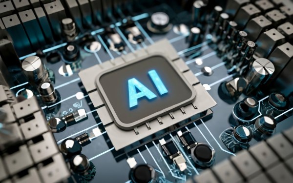 A microchip with AI written on it, symbolizing the future.