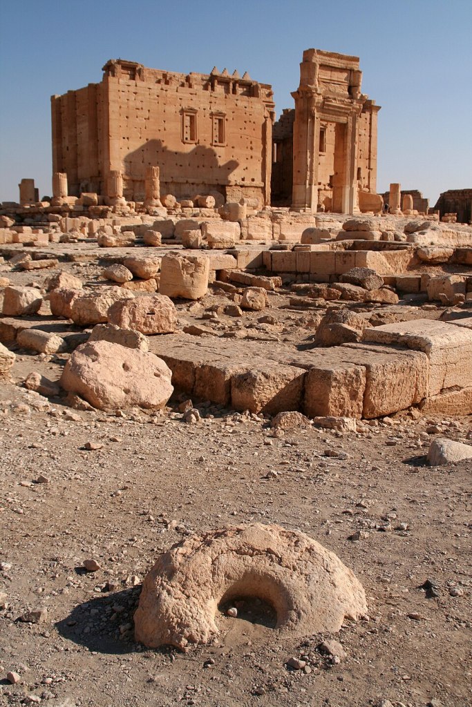Ruins of the Temple of Bel at Palmyra showing classical columns combined with Near Eastern architectural elements.