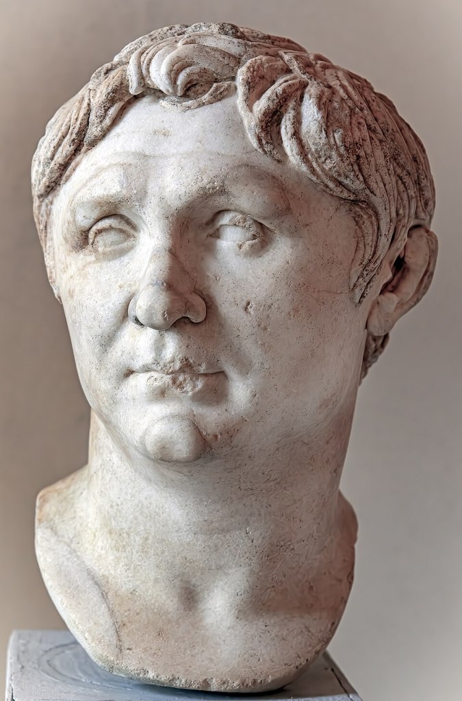 Marble bust of Pompey the Great (Gnaeus Pompeius Magnus), a Roman general and statesman, displayed in the Museo Archeologico Nazionale in Venice, Italy.