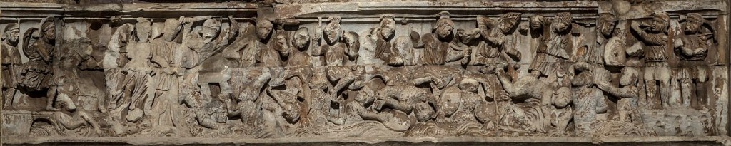 Detail of the Constantinian frieze on the Arch of Constantine in Rome showing a battle scene associated with Constantine’s victory.