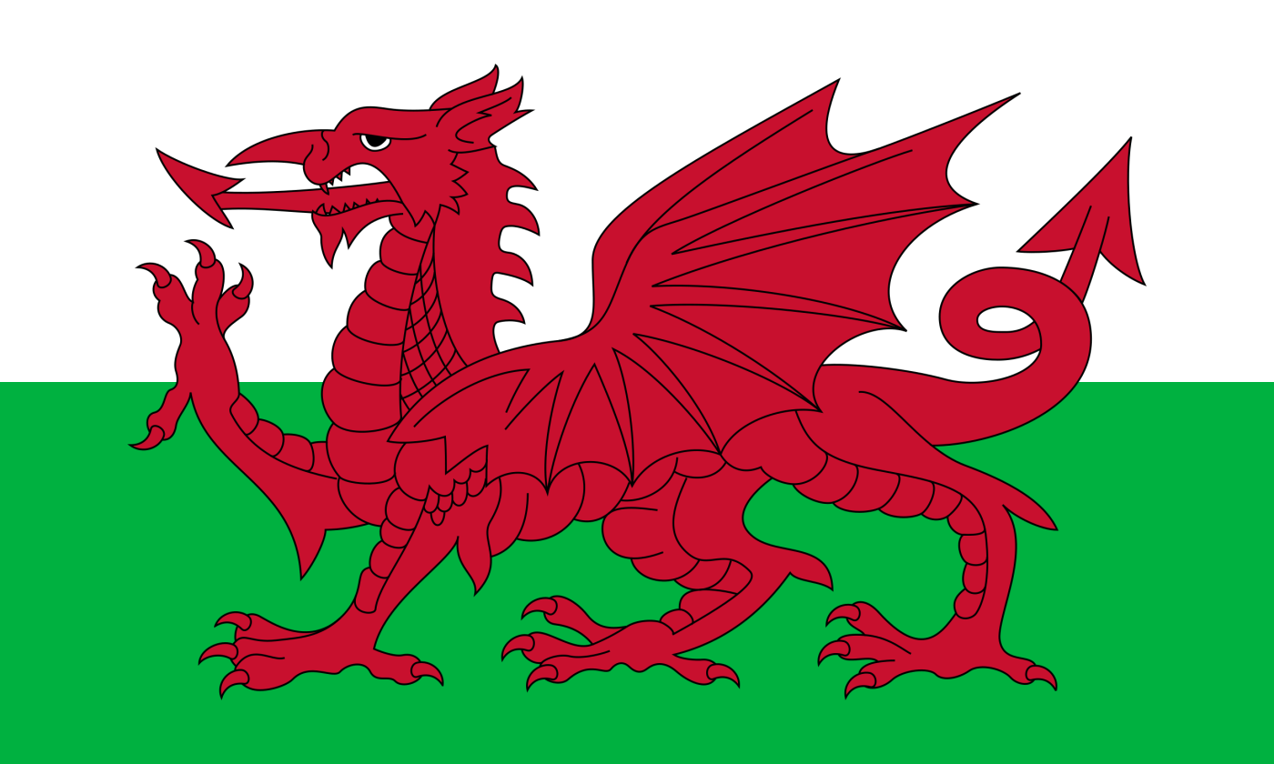The national flag of Wales featuring a red dragon passant on a green and white field.