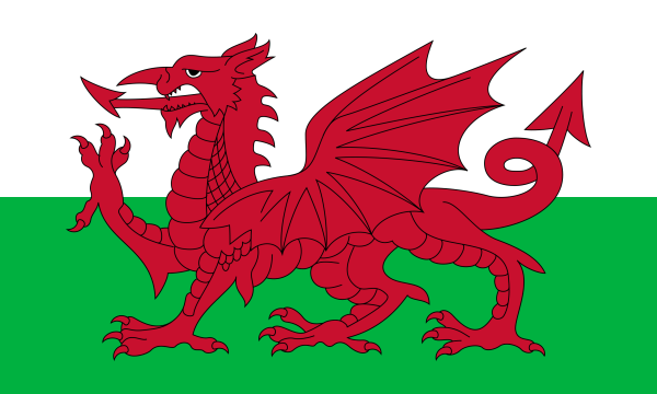 The national flag of Wales featuring a red dragon passant on a green and white field.