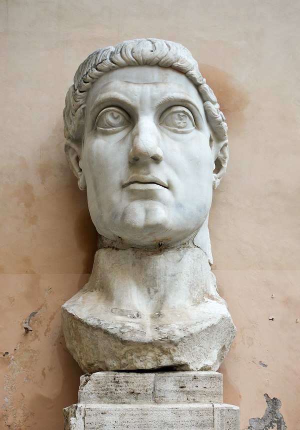 Colossal marble statue of Emperor Constantine the Great displayed at the Capitoline Museums in Rome.